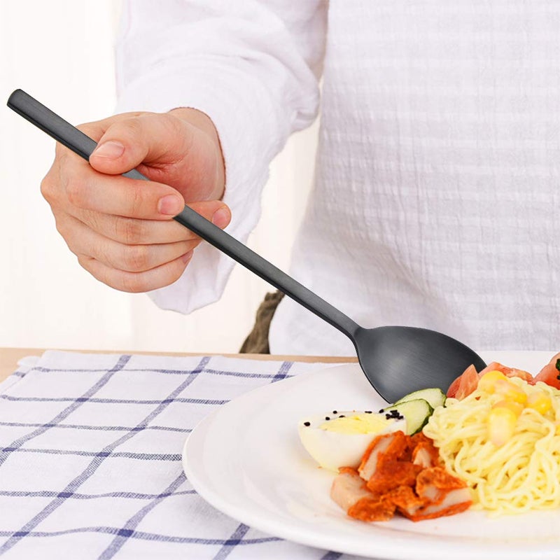 IQCWOOD Soup Spoon, Korean Spoons, 8 Pieces Stainless Steel Asian Soup Spoon,8.5 Inch Long Handle Korean Dinner Ramen Spoons for Home Kitchen or Restaurant (Black) - Image 4